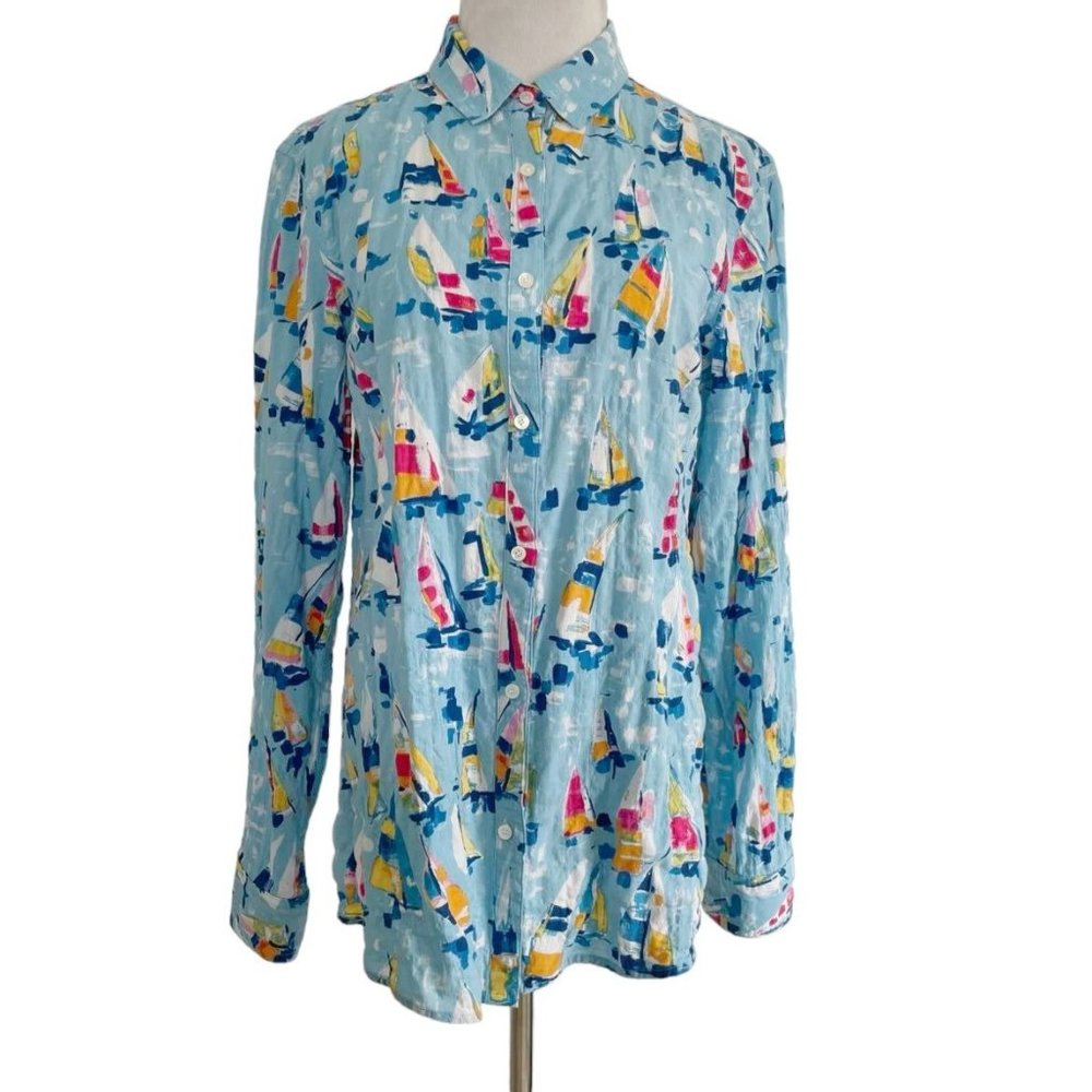 J. McLaughlin Sky Blue Sailboat Print Button-Down Shirt